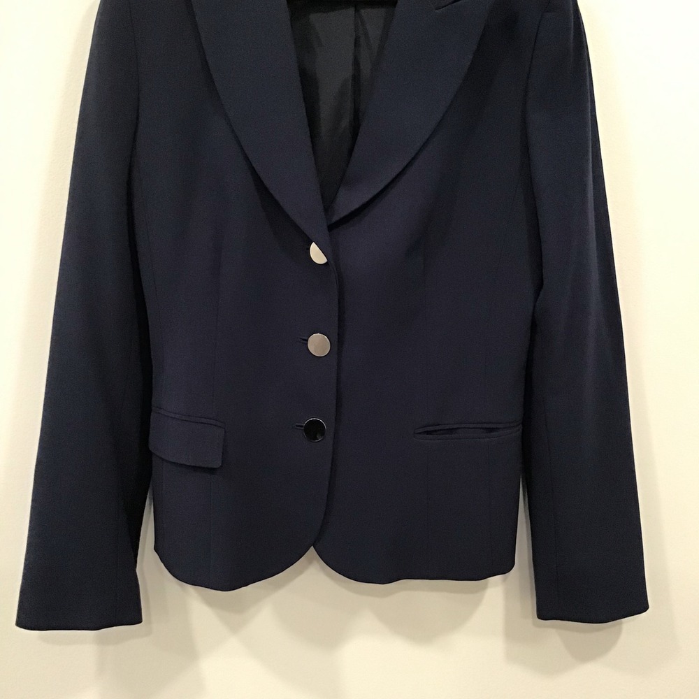 Tahari Blazer Womens Size M Navy Blue Tailored 3-Button Professional Jacket - Picture 7 of 14